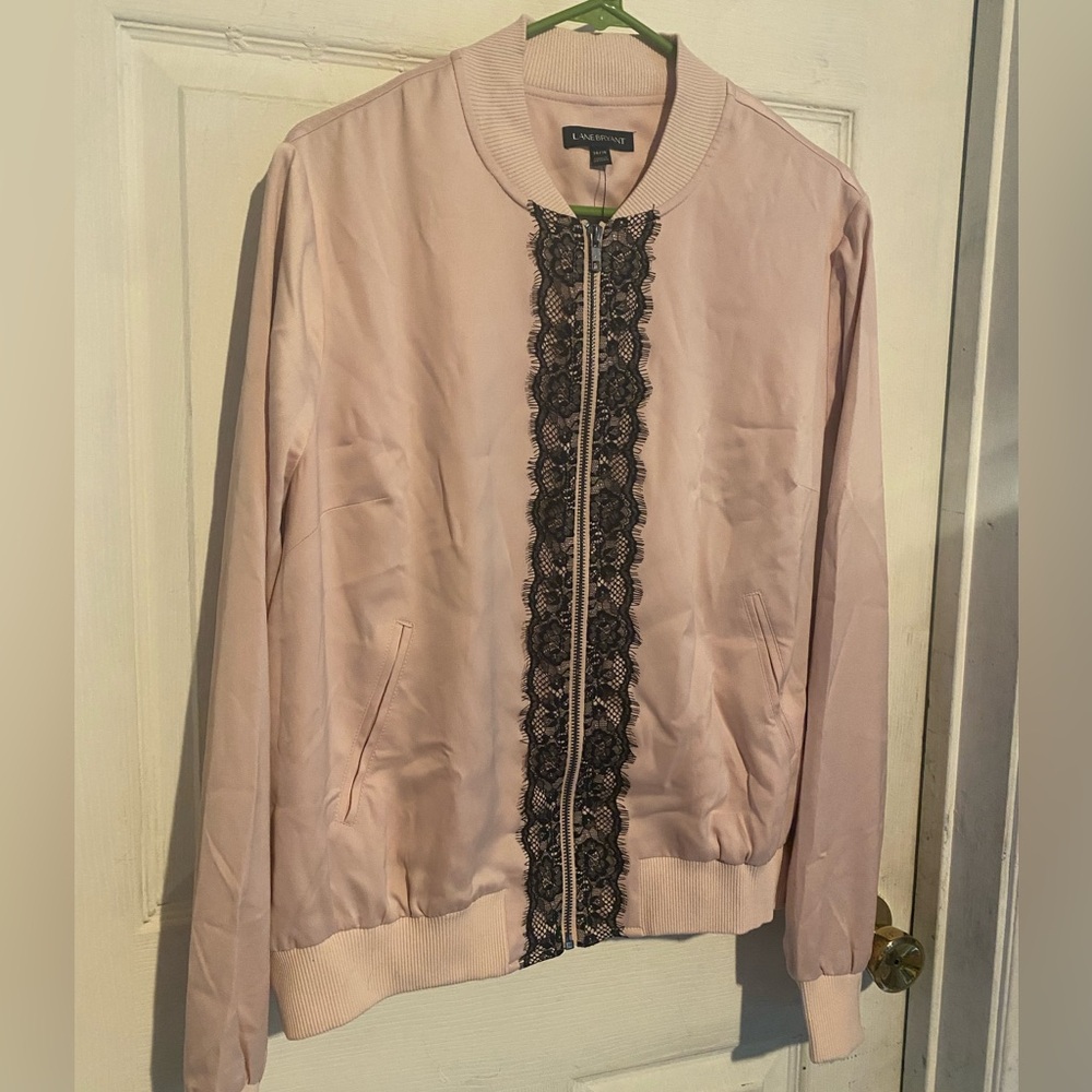 Lane Bryant Pink Jacket with Black Lace